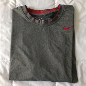 Gray and red Nike workout tee